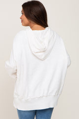 White Button Front Ribbed Trim Hooded Maternity Sweatshirt