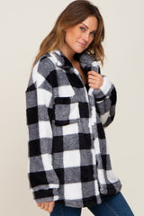 Black Plaid Fuzzy Shirt Jacket