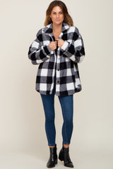 Black Plaid Fuzzy Shirt Jacket