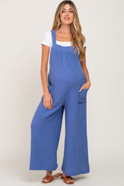 Blue Wide Leg Tie Back Maternity Overalls