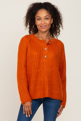 Rust Open Knit Button Front Sweater