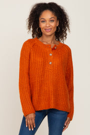 Rust Open Knit Button Front Sweater