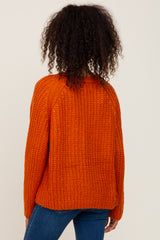 Rust Open Knit Button Front Sweater