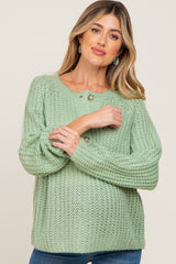 Mint Green Open Knit Button Front Maternity Sweater