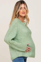 Mint Green Open Knit Button Front Maternity Sweater