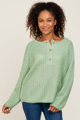 Mint Green Open Knit Button Front Maternity Sweater