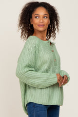 Mint Green Open Knit Button Front Sweater