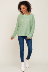 Mint Green Open Knit Button Front Sweater