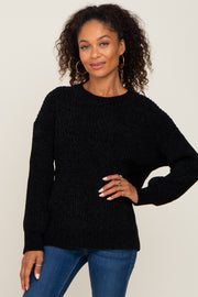 Black Soft Chenille Knit Sweater