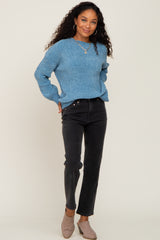 Blue Soft Chenille Knit Sweater