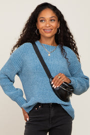 Blue Soft Chenille Knit Sweater