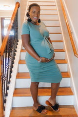 Olive Tie Waist Maternity Dress