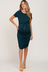 Forest Green Tie Waist Maternity Dress