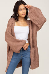 Brown Cable Knit Front Pocket Maternity Cardigan