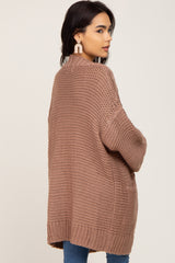 Brown Cable Knit Front Pocket Cardigan