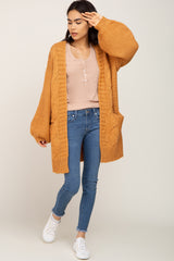 Camel Cable Knit Front Pocket Cardigan