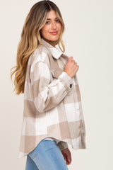 Beige Plaid Knit Maternity Shirt Jacket