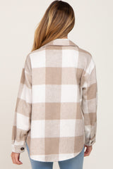 Beige Plaid Knit Maternity Shirt Jacket