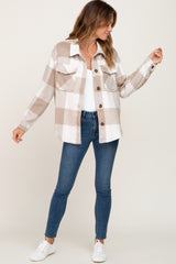 Beige Plaid Knit Shirt Jacket