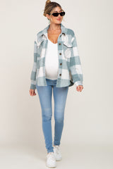 Green Plaid Knit Maternity Shirt Jacket