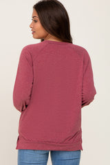 Burgundy Hi-Low Side Slit Long Sleeve Maternity Top