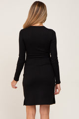 Black Ribbed Basic Long Sleeve Maternity Dress