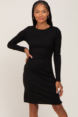 Black Ribbed Basic Long Sleeve Maternity Dress