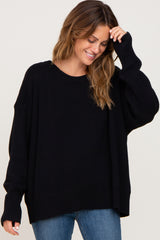 Black Ribbed Trim Maternity Sweater