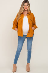 Gold Corduroy Front Pocket Maternity Shacket