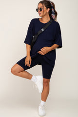 Navy Biker Short Maternity Sleep Set