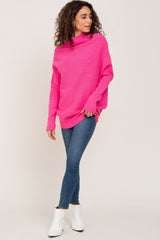 Pink Funnel Neck Dolman Sleeve Sweater