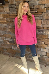 Pink Funnel Neck Dolman Sleeve Sweater