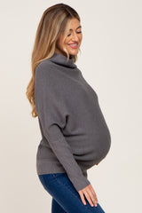 Grey Funnel Neck Dolman Sleeve Maternity Sweater