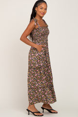 Black Multi-Color Floral Sleeveless Tiered Maxi Dress