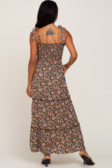 Black Multi-Color Floral Sleeveless Tiered Maxi Dress