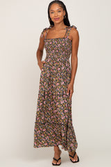 Black Multi-Color Floral Sleeveless Tiered Maxi Dress