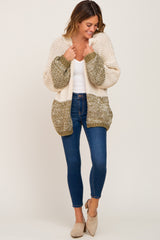 Olive Open Knit Color Block Cardigan