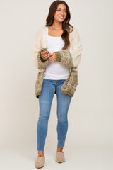 Olive Open Knit Color Block Maternity Cardigan