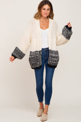 Black Open Knit Color Block Cardigan