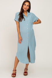 Mint Green Button Down Hi Low Maternity Maxi Dress