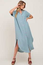 Mint Green Button Down Hi Low Maxi Dress