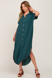 Forest Green Button Down Hi Low Maxi Dress