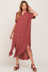 Rust Button Down Hi Low Maternity Maxi Dress