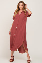 Rust Button Down Hi Low Maxi Dress