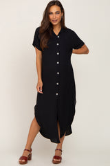 Black Button Down Hi Low Maternity Maxi Dress