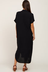 Black Button Down Hi Low Maternity Maxi Dress