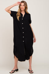 Black Button Down Hi Low Maxi Dress