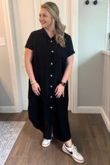 Black Button Down Hi Low Maxi Dress