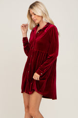 Burgundy Velvet Button Down Mini Dress