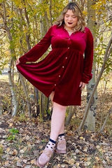 Burgundy Velvet Button Down Mini Dress